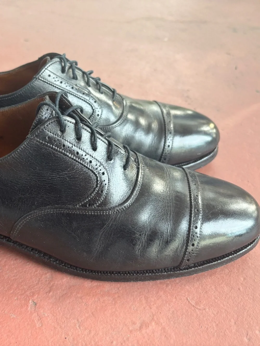 Polo Ralph Lauren black cap toe Oxford brogue Crockett Jones 8D black vtg